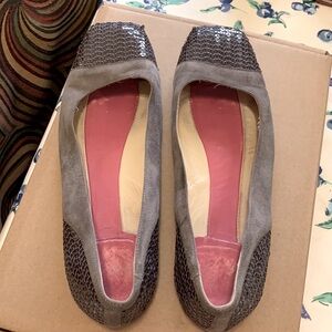 Kate Spade Gray suede square toe flats.